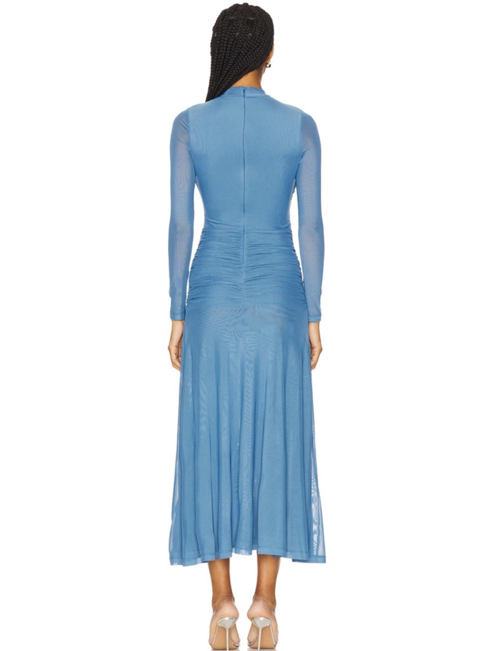 Liyana Ruched Mesh Dress in Dusty Blue
Bardot